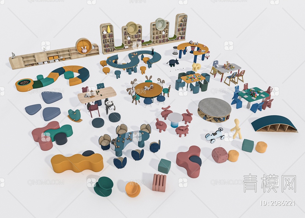 儿童桌椅组合 儿童手工桌椅 积木桌椅 幼儿园桌椅 儿童书桌椅 幼儿桌3D模型下载【ID:2086221】