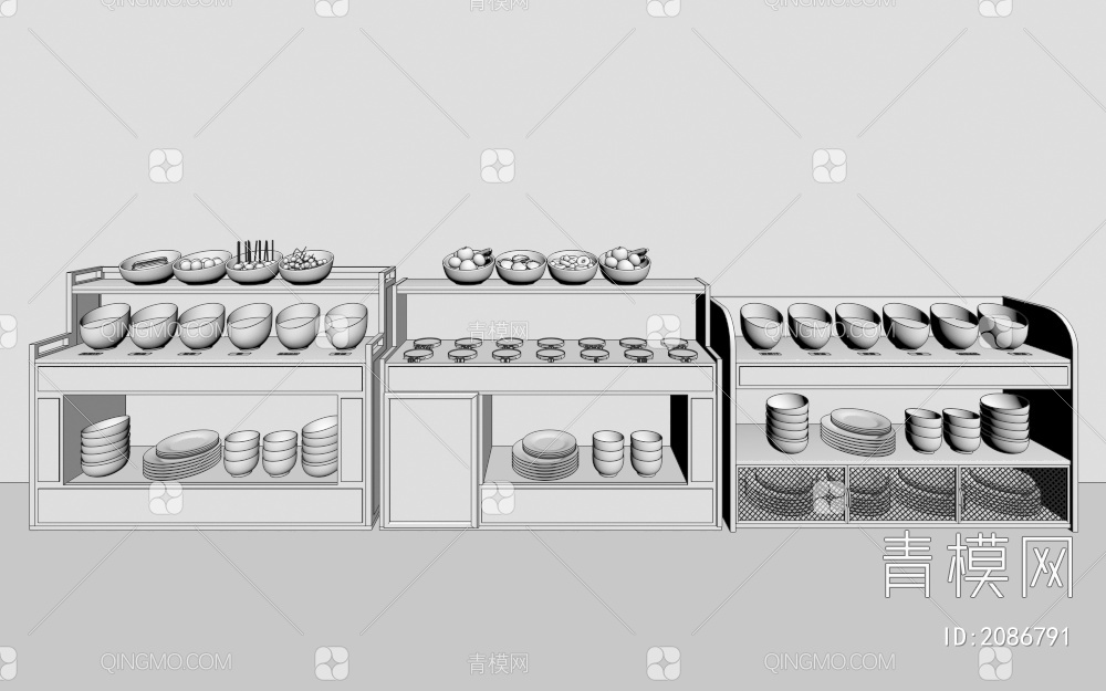 自助餐小料台 取餐柜3D模型下载【ID:2086791】