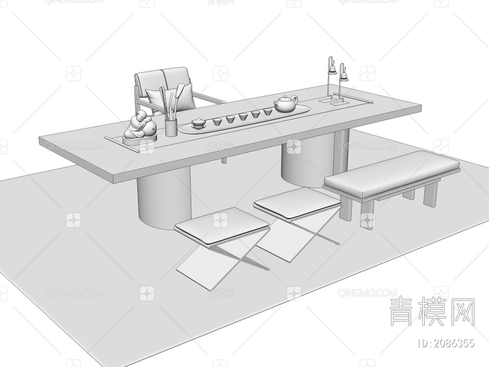 茶桌椅3D模型下载【ID:2086355】