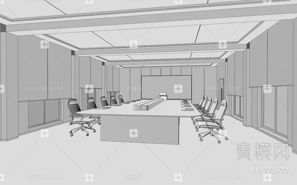 大会议室 会议桌椅组合3D模型下载【ID:2086720】