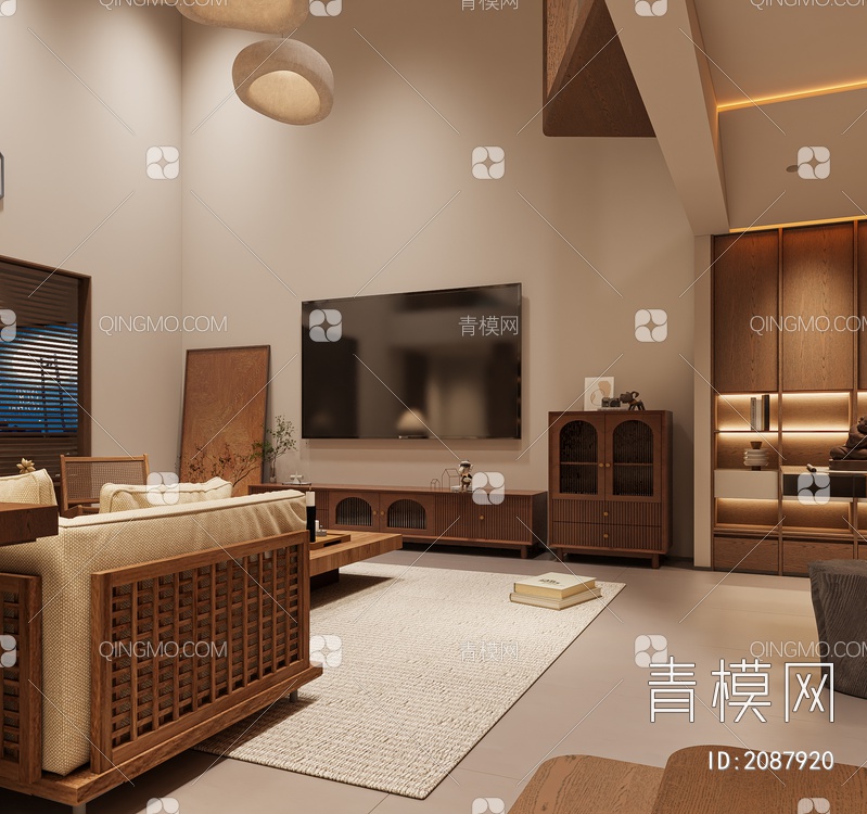 挑空家居客厅 书房 茶室3D模型下载【ID:2087920】