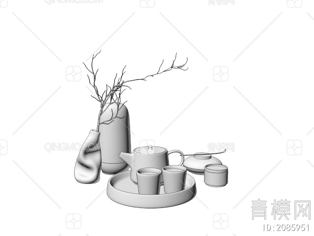 禅意茶具摆件3D模型下载【ID:2085951】