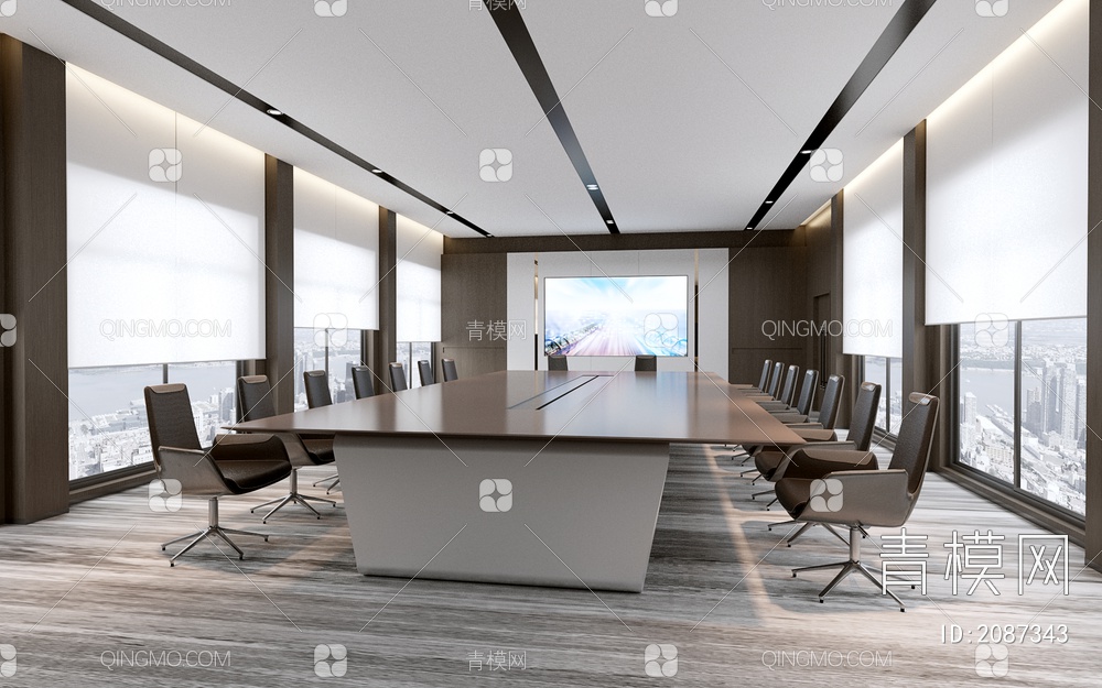 大会议室 会议桌椅组合3D模型下载【ID:2087343】