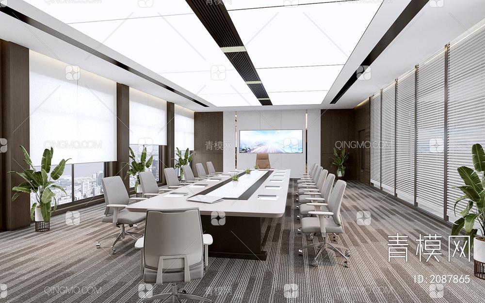 大会议室 会议桌椅组合3D模型下载【ID:2087865】
