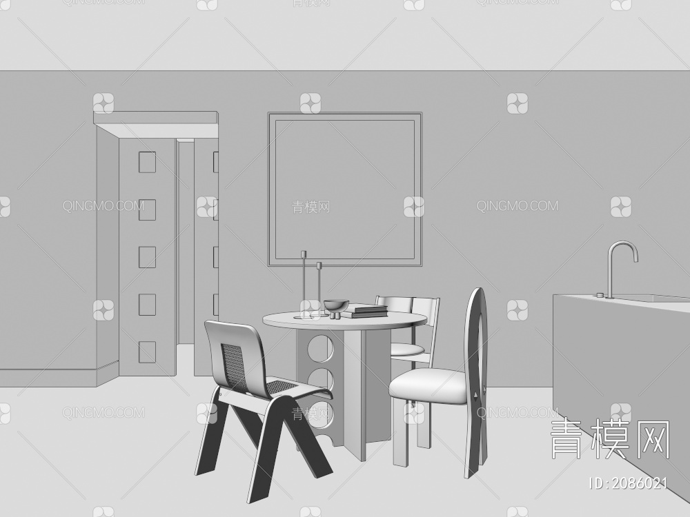 圆形餐桌椅3D模型下载【ID:2086021】