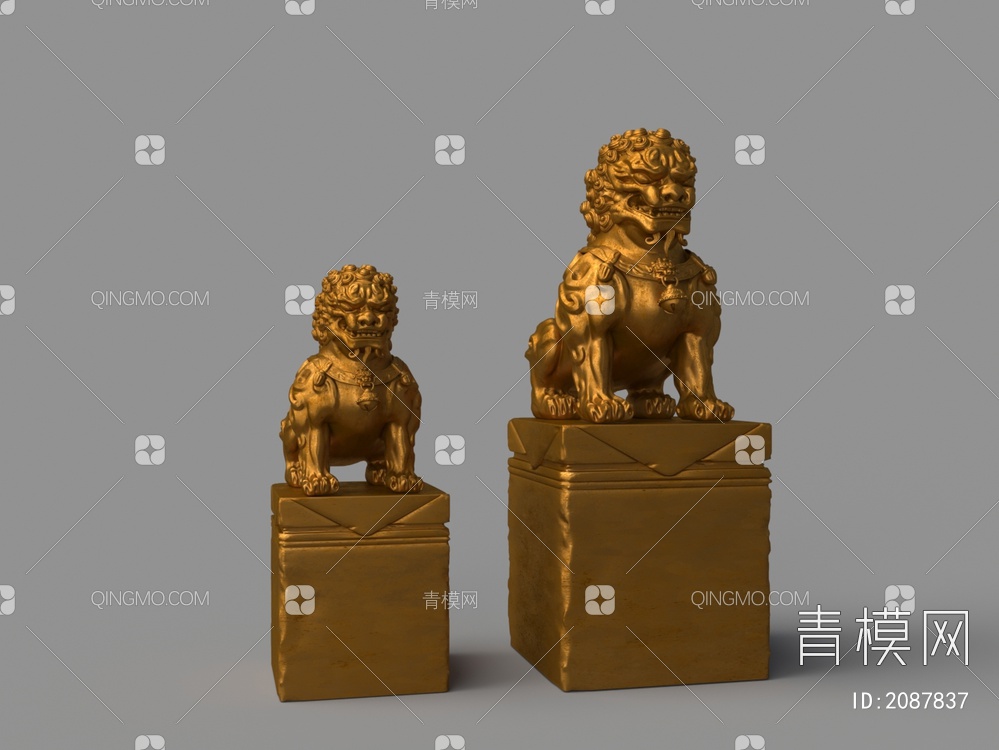 黄铜污渍狮子印章摆件3D模型下载【ID:2087837】