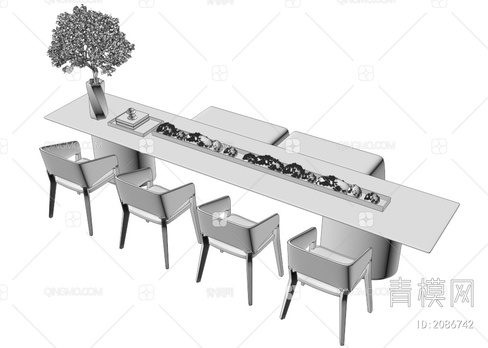 桌椅组合 休闲桌椅组合  休闲桌 休闲椅  绿植3D模型下载【ID:2086742】