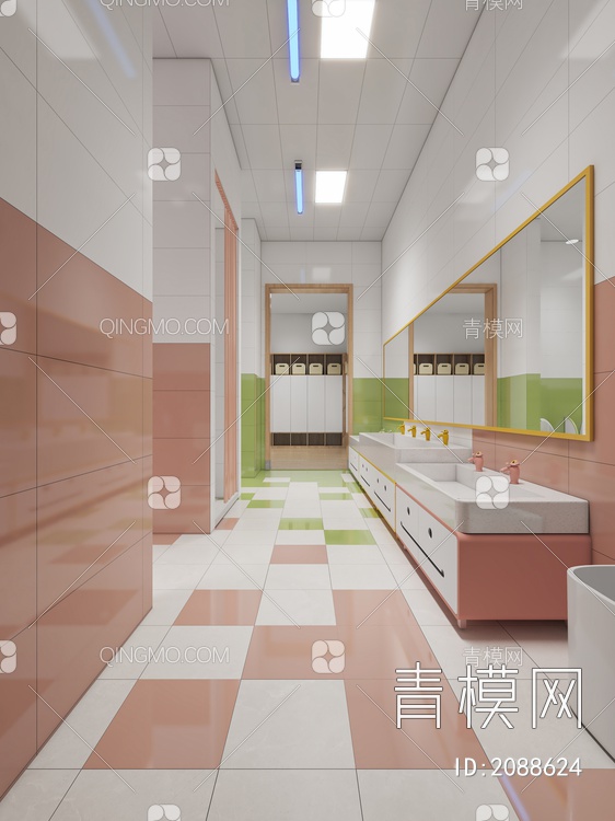 幼儿园卫生间 洗手间 蹲便器 小便斗3D模型下载【ID:2088624】