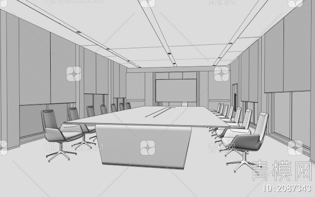 大会议室 会议桌椅组合3D模型下载【ID:2087343】
