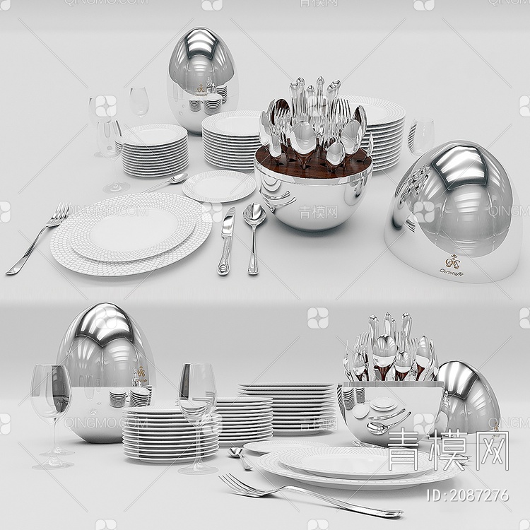 餐具 杯子碟子厨房餐厅器具组合3D模型下载【ID:2087276】