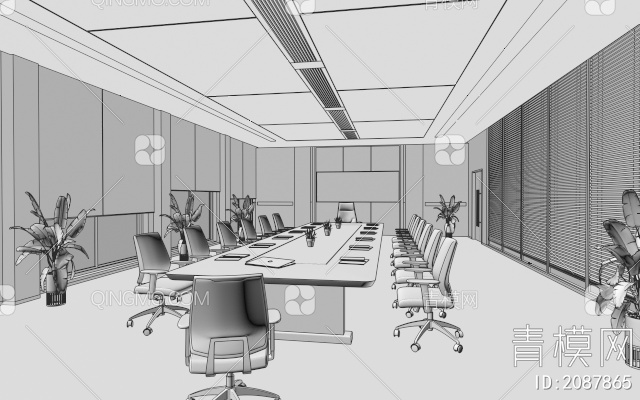 大会议室 会议桌椅组合3D模型下载【ID:2087865】
