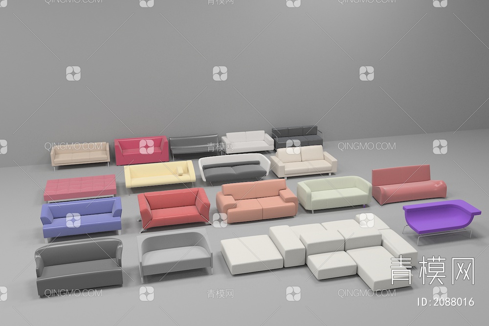 多人沙发 双人沙发3D模型下载【ID:2088016】