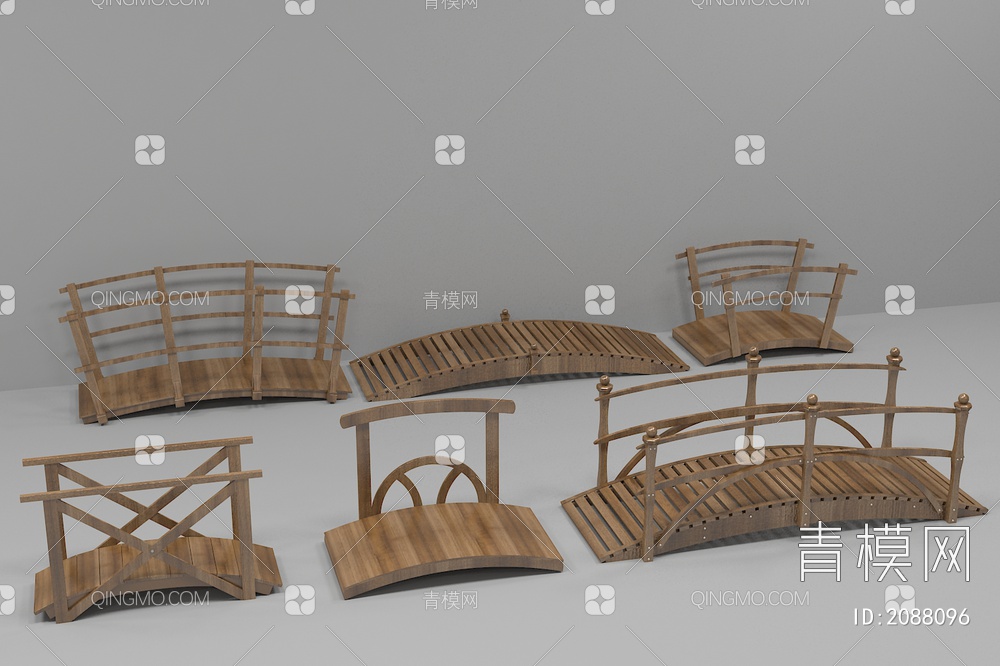 木桥 户外小桥 木制拱桥3D模型下载【ID:2088096】
