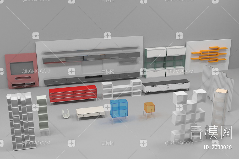 高柜 矮柜 边柜 圆柜 置物架 层板3D模型下载【ID:2088020】