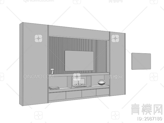 电视背景墙 暖炉 壁炉 电视柜 摆件组合 书籍书本 台灯3D模型下载【ID:2087180】