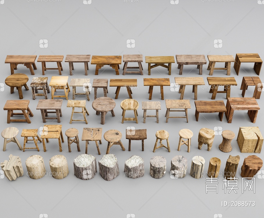 实木凳3D模型下载【ID:2088573】