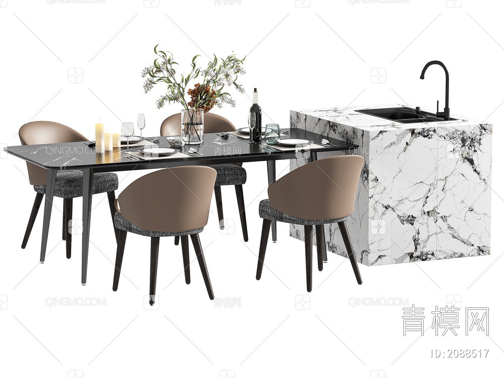 中岛餐桌椅3D模型下载【ID:2088517】