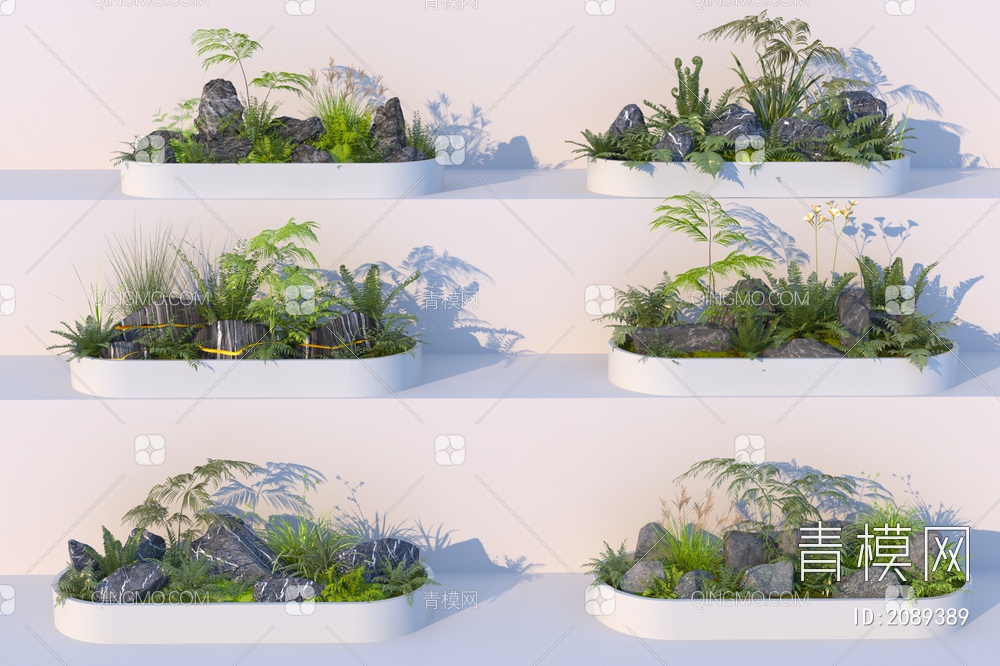 阙类植物庭院造景_石头植物组合3D模型下载【ID:2089389】