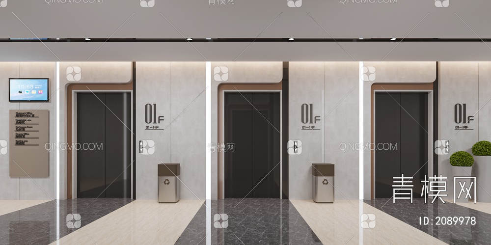 电梯间 电梯厅 走廊 过道3D模型下载【ID:2089978】