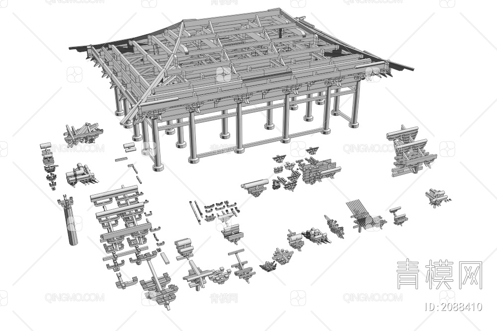 古建构件 斗拱 榫卯结构 斗拱组合 建筑结构3D模型下载【ID:2088410】