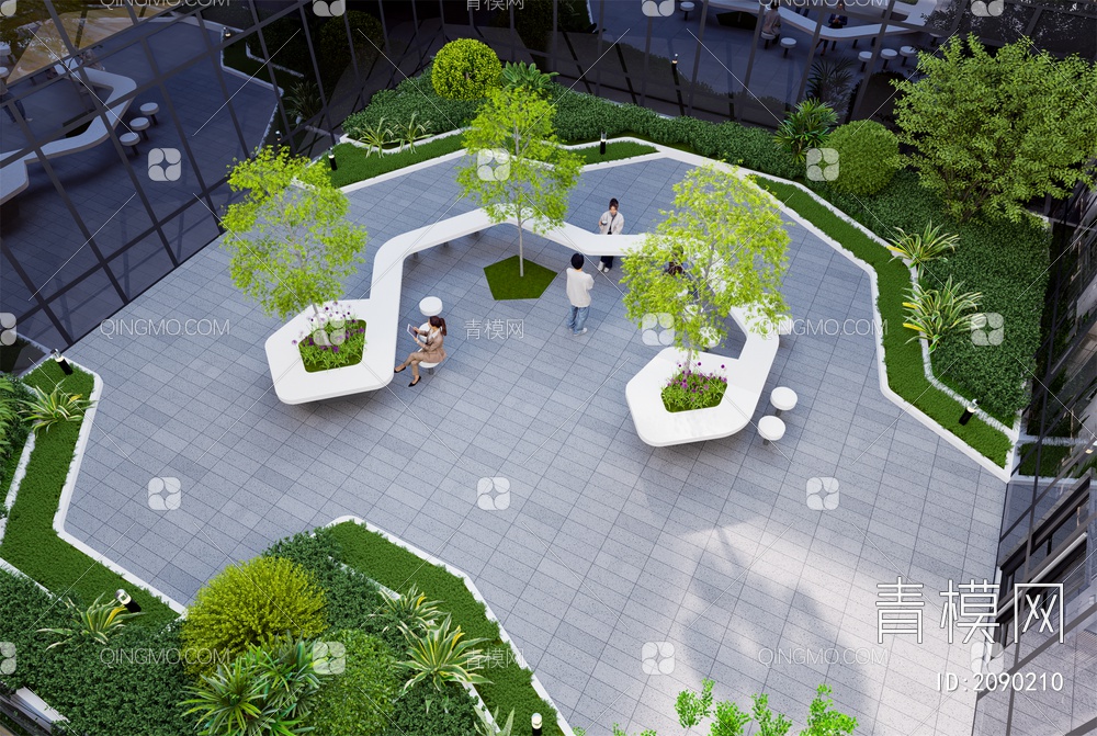办公屋顶花园SU模型下载【ID:2090210】