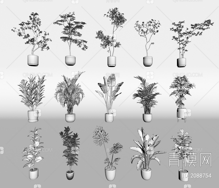 绿植盆栽3D模型下载【ID:2088754】