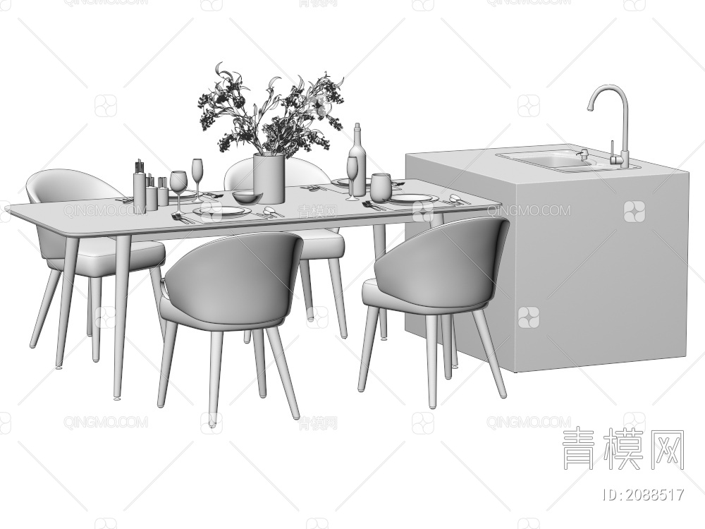 中岛餐桌椅3D模型下载【ID:2088517】