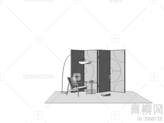 折叠屏风 屏风 隔断 休闲椅3D模型下载【ID:2088122】