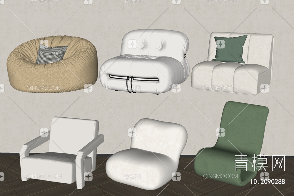 奶油风单人沙发SU模型下载【ID:2090288】