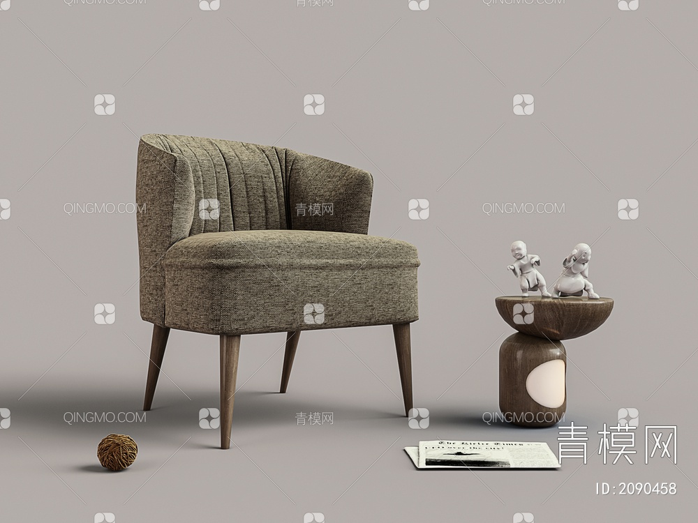 休闲单人沙发椅 边几组合3D模型下载【ID:2090458】
