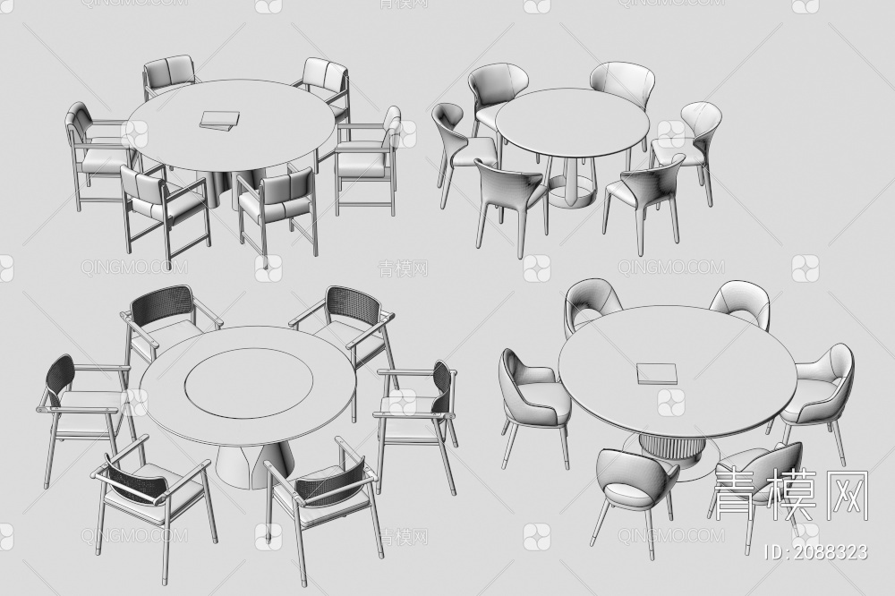 圆形餐桌餐桌椅组合3D模型下载【ID:2088323】