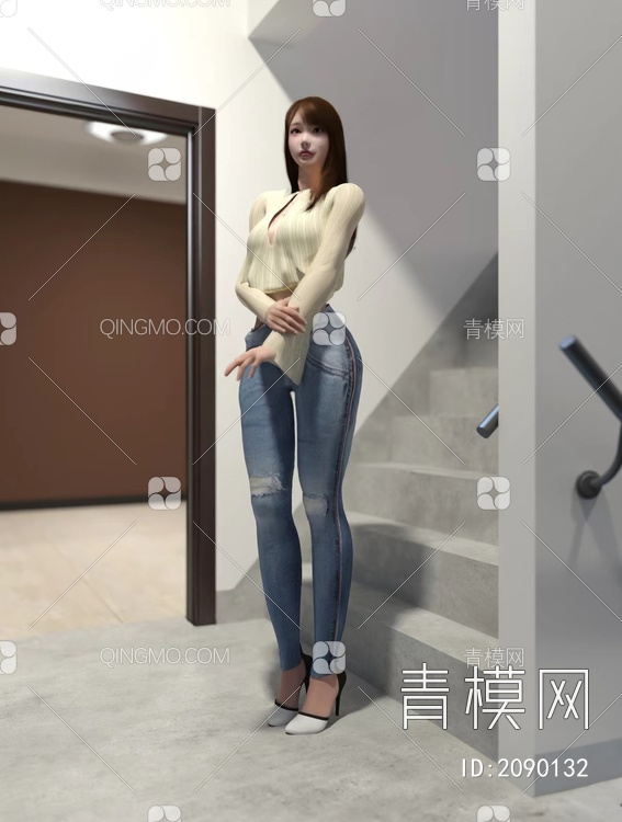 女人_人物3D模型下载【ID:2090132】