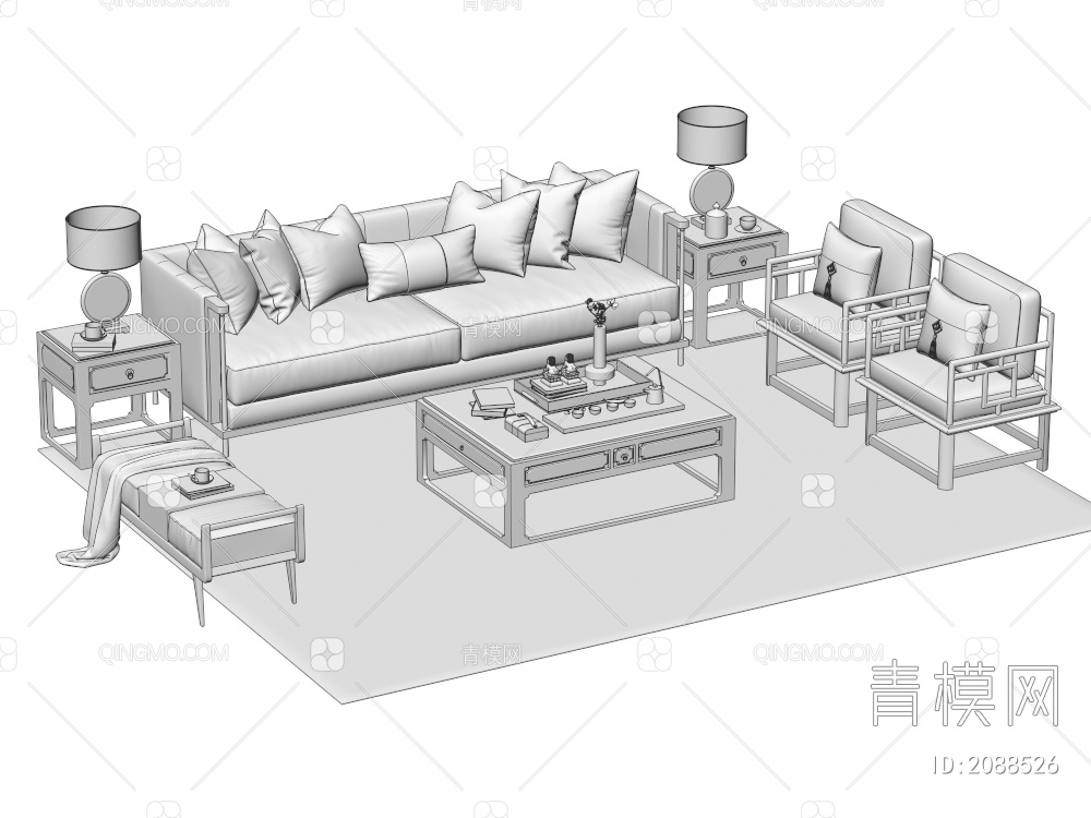沙发茶几组合3D模型下载【ID:2088526】