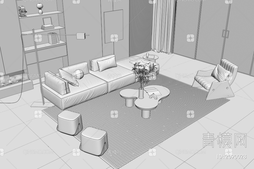 沙发茶几组合3D模型下载【ID:2090028】