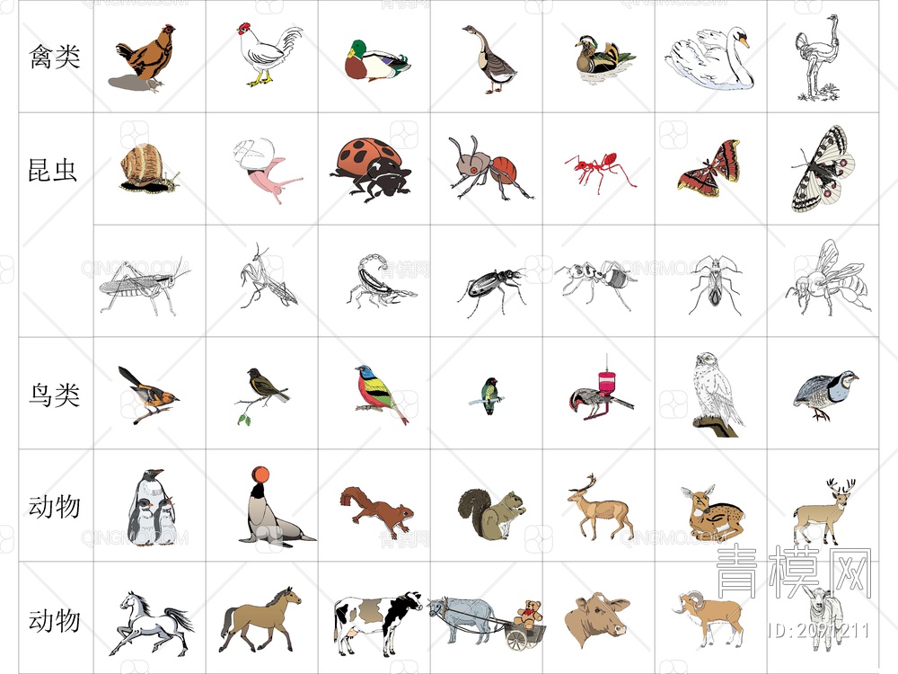 2024年动物宠物昆虫家禽鸟类CAD图库【ID:2091211】