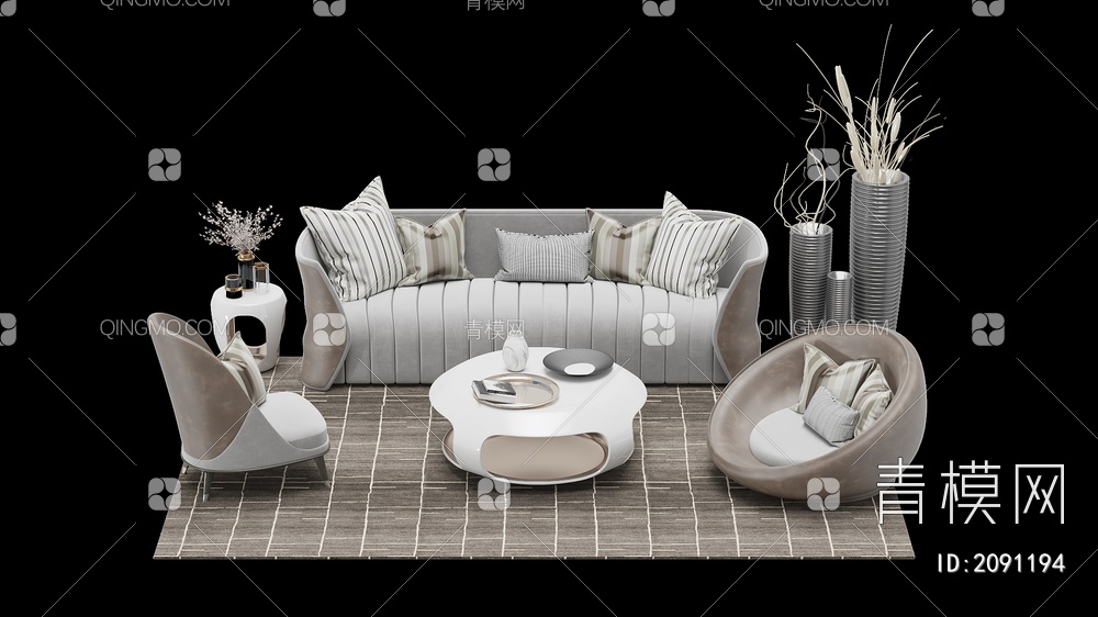 家具 沙发茶几组合 单人沙发 双人沙发 多人沙发3D模型下载【ID:2091194】