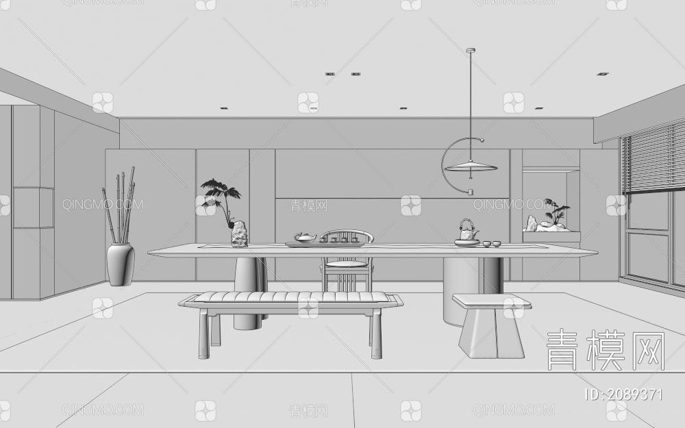 茶室_茶桌椅组合3D模型下载【ID:2089371】