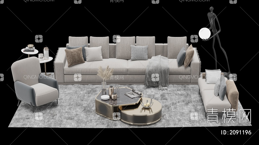 家具 沙发茶几组合 单人沙发 双人沙发 多人沙发3D模型下载【ID:2091196】
