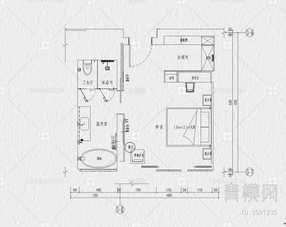 小户型公寓装修设计酒店单身公寓室内家装一居室效果图【ID:2091235】