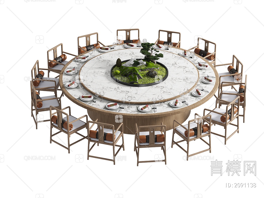 酒店包厢餐桌椅3D模型下载【ID:2091138】