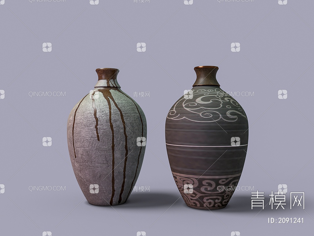 陶罐 汉代花纹陶罐3D模型下载【ID:2091241】