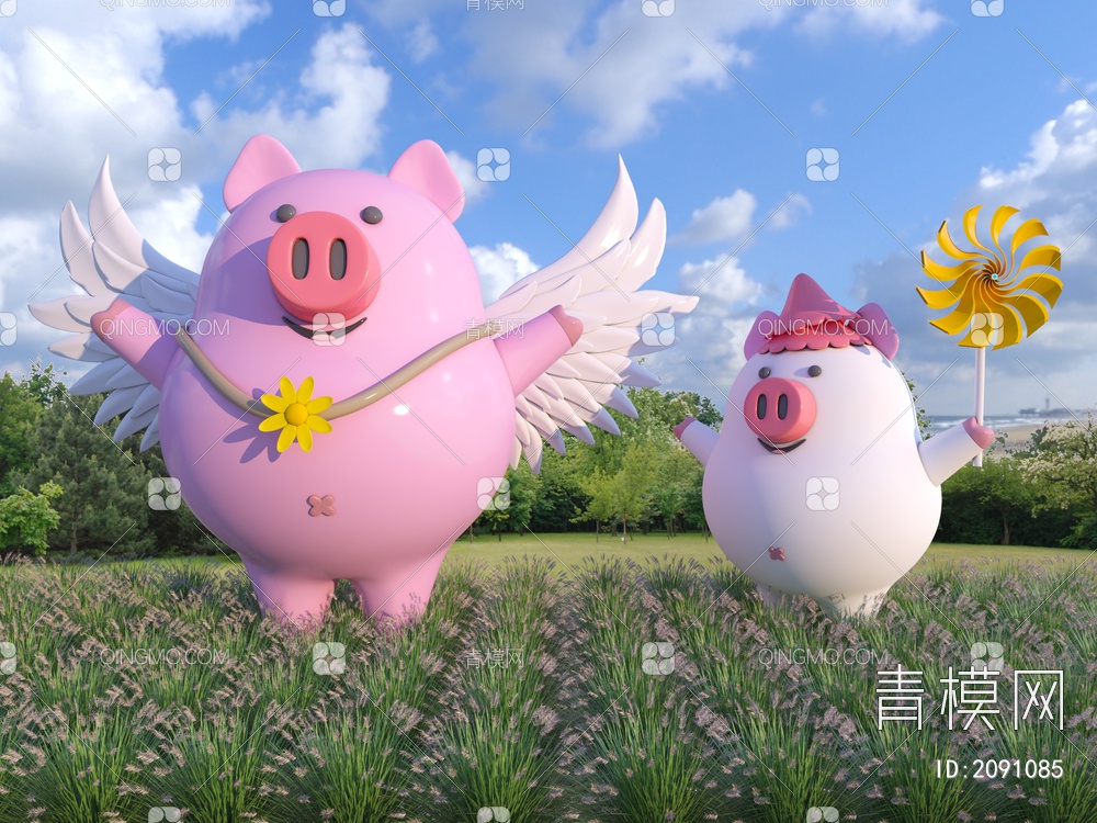 小猪雕塑_动物雕塑_卡通雕塑_景观雕塑3D模型下载【ID:2091085】