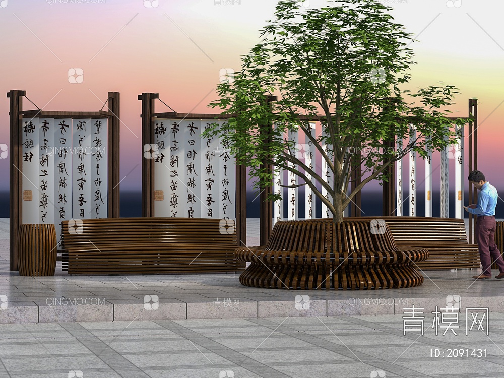 公园景观座椅 宣传栏3D模型下载【ID:2091431】