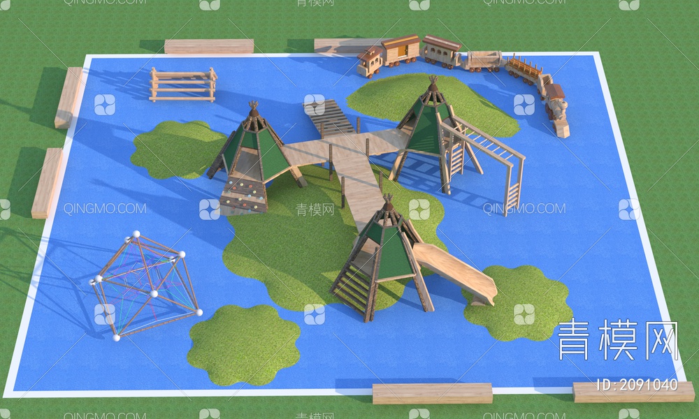 儿童活动场地 游乐区 游乐设备3D模型下载【ID:2091040】