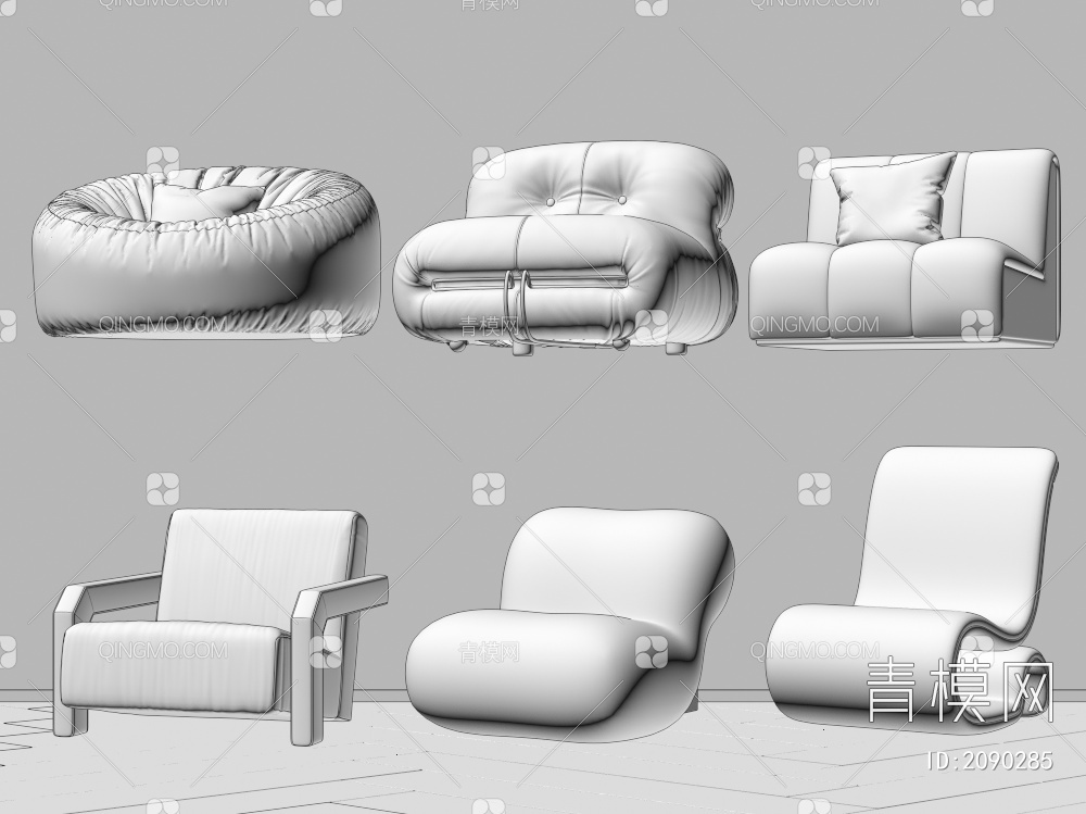 奶油风单人沙发_休闲椅3D模型下载【ID:2090285】