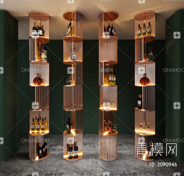 不锈钢红酒酒架 铁艺金属商场超市红酒展示销售酒架3D模型下载【ID:2090946】