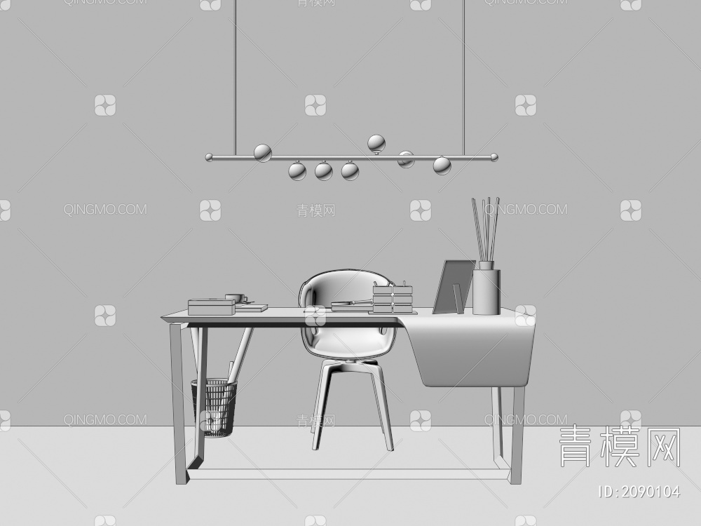 家具 书房 书桌摆件组合3D模型下载【ID:2090104】