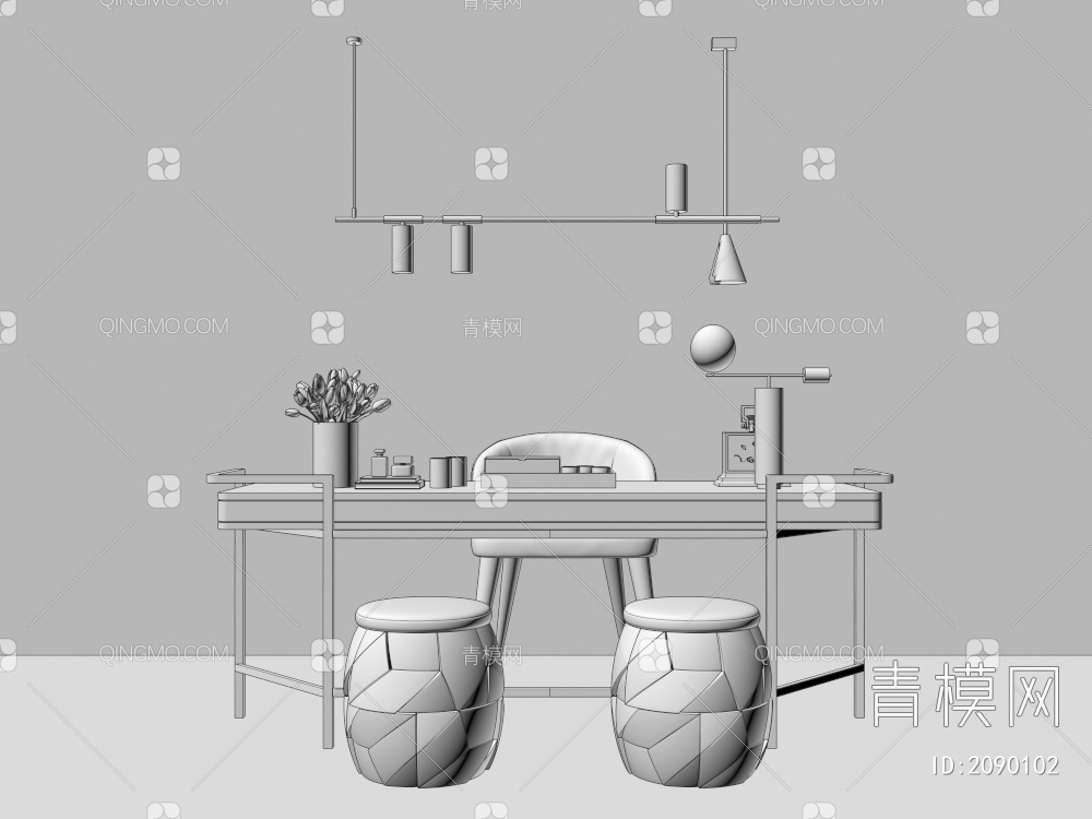 家具 书房 书桌摆件组合3D模型下载【ID:2090102】
