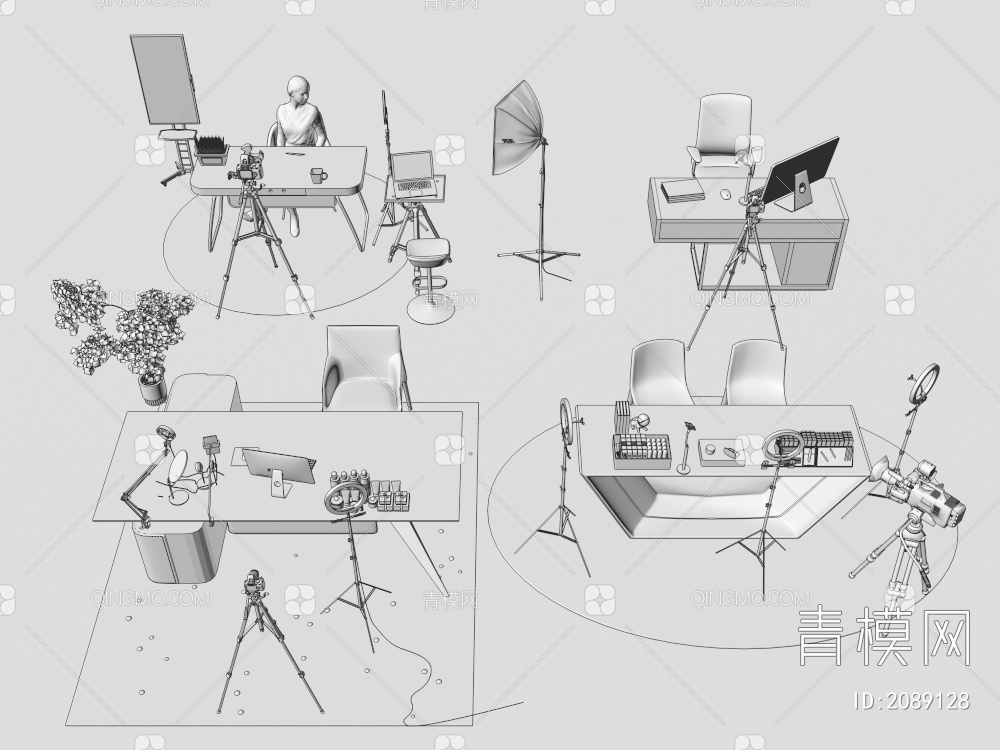 直播间 桌椅组合3D模型下载【ID:2089128】