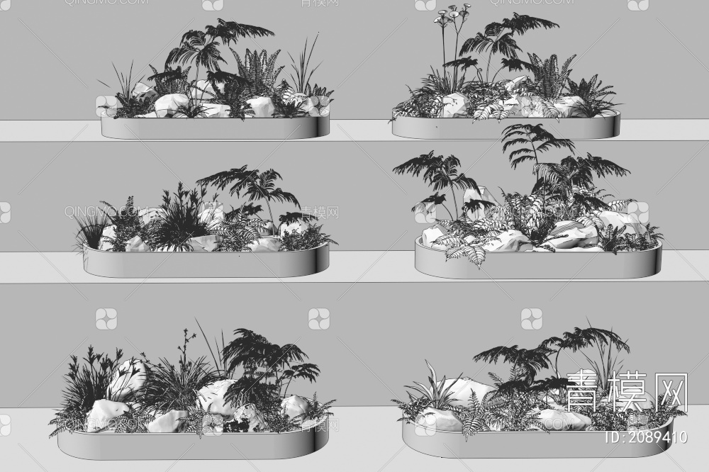 阙类植物庭院造景_石头植物组合3D模型下载【ID:2089410】